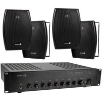 Dayton Audio DA120R 120W 70V Rack Mixer-Amplifier - (4) 6-1/2" Black 2-Way Indoor/Outdoor Speakers